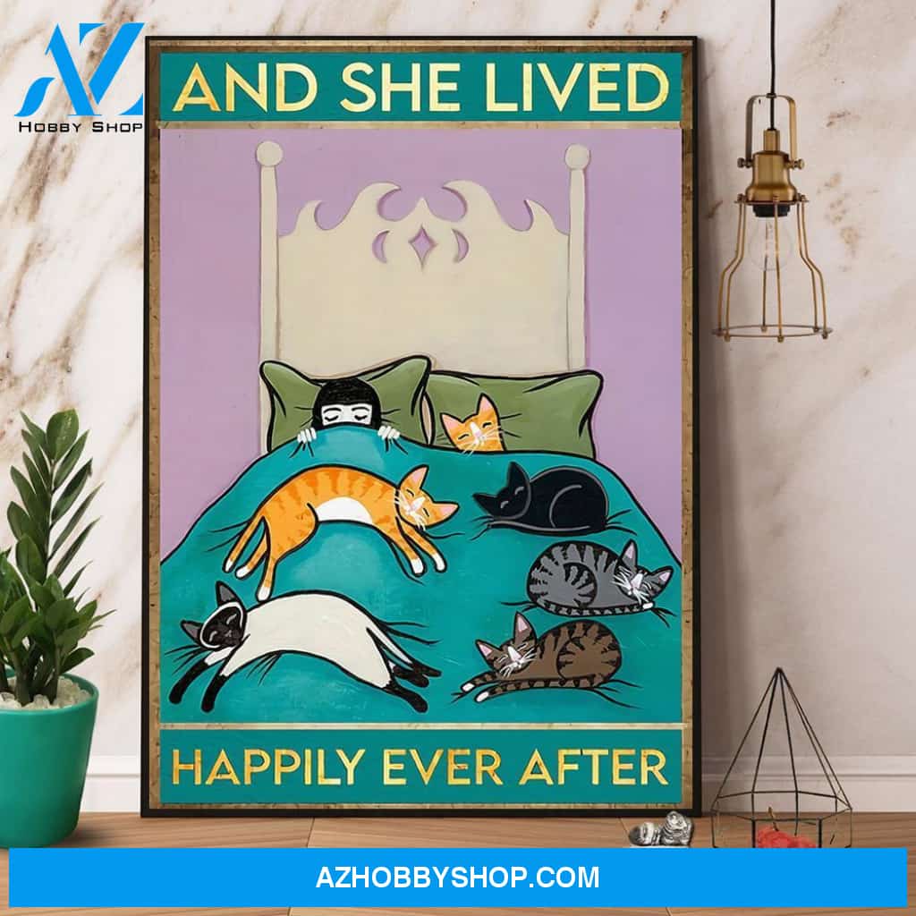 Funny Girl & Cat And She Live Happily Ever After Canvas And Poster, Wall Decor Visual Art