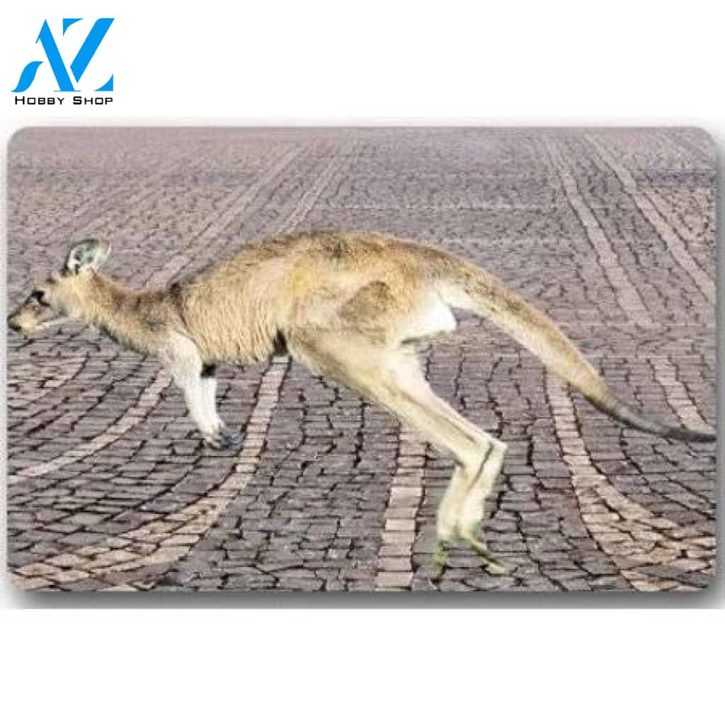 Funny Kangaroo Jupmping Doormat Indoor and Outdoor Mat Entrance Rug Sweet Home Decor Housewarming Gift Gift for Kangaroo Lovers Wildlife Animals Lovers