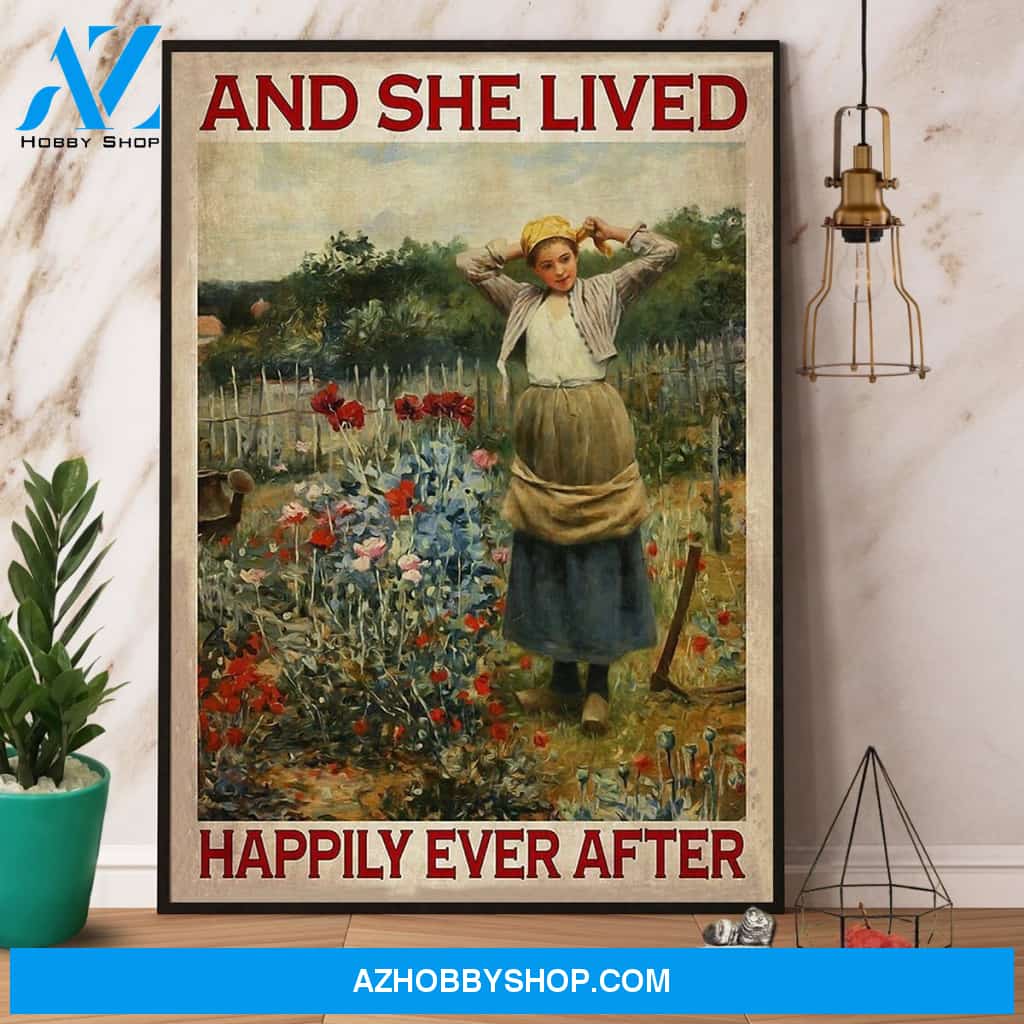 Garden And She Lived Happily Ever After Satin Portrait Canvas And Poster, Wall Decor Visual Art