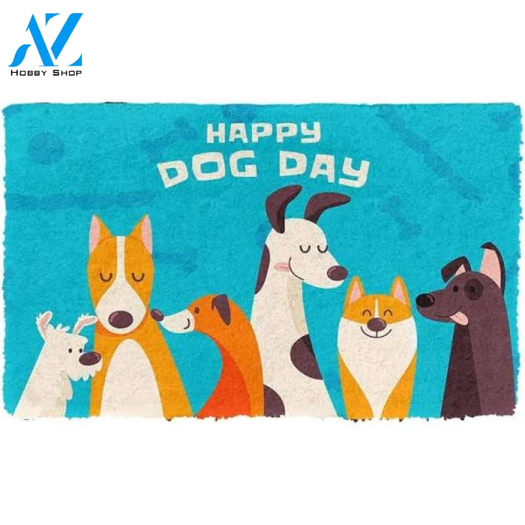 Gearhumans Happy Dog Day Custom Funny Doormat Welcome Mat House Warming Gift Home Decor Funny Doormat Gift Idea
