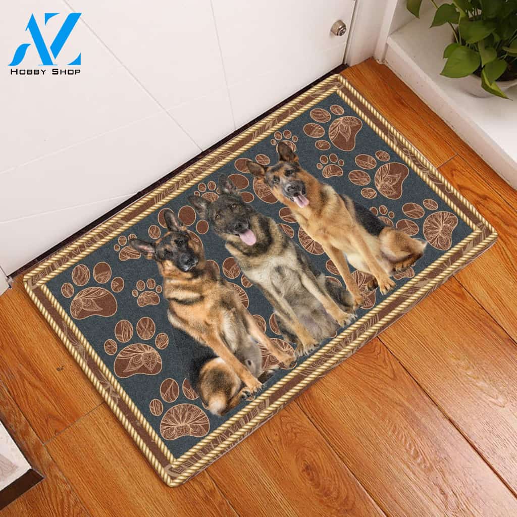 German Shepherd Flower Paw H7801 - Door Mat | Welcome Mat | House Warming Gift