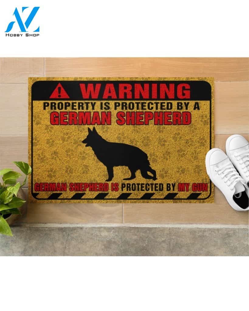 German Shepherd Property Is Protected Funny Indoor And Outdoor Doormat Warm House Gift Welcome Mat Gift For Dog Lovers