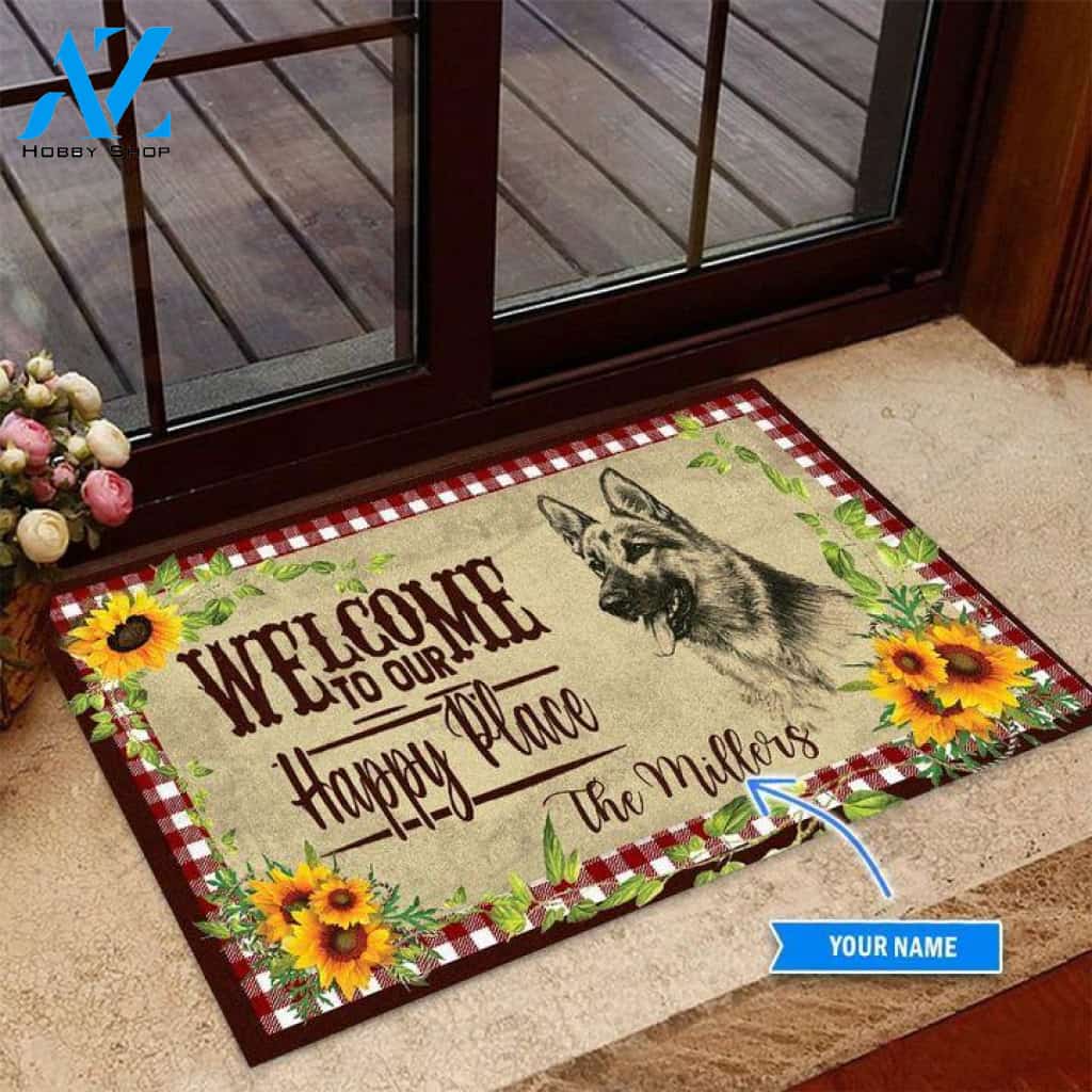 German Shepherd Welcome To Our Happy Place Custom Doormat