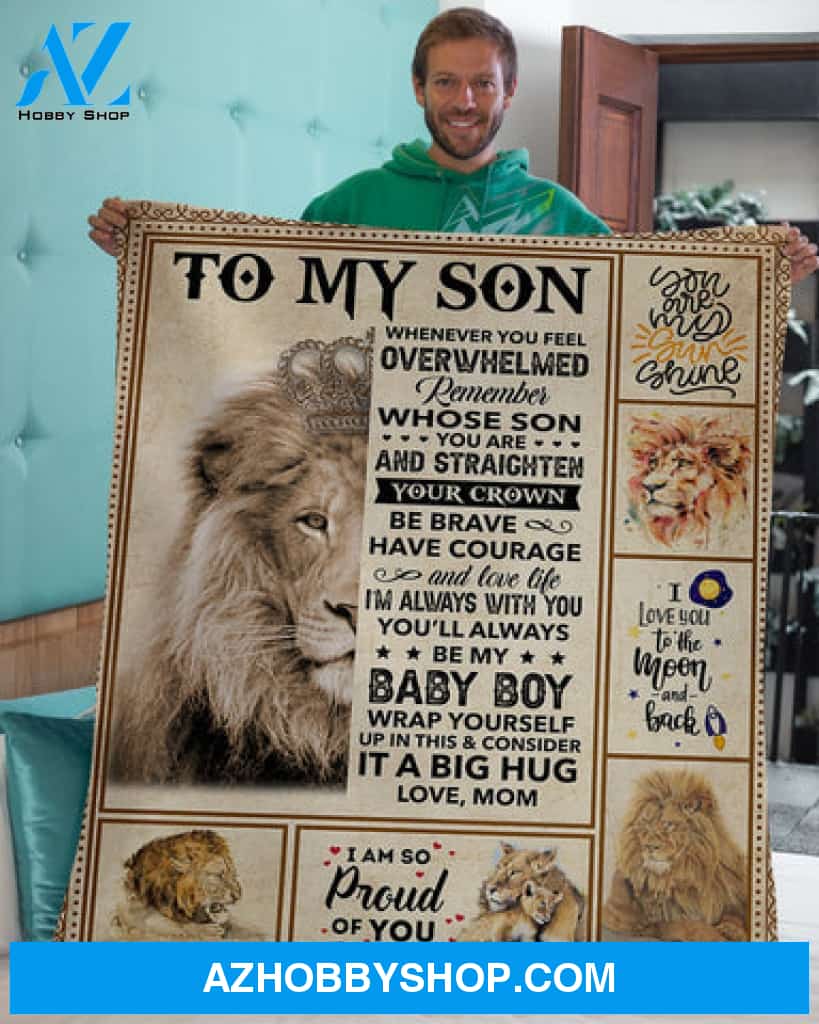 Gift For Son Blanket, Lion - Im So Proud Of You - Mom-To-Son Fleece Blanket