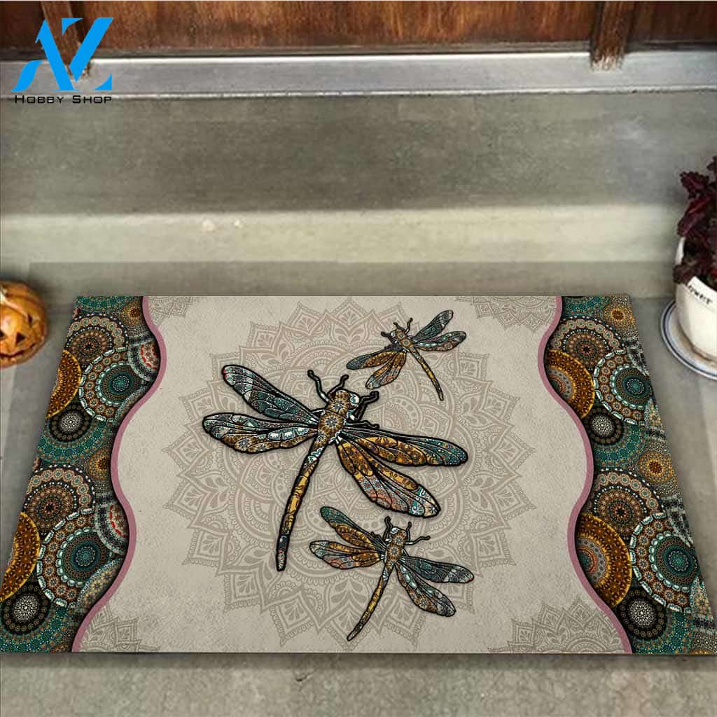 Mandala Dragonfly Doormat, Gift For Dragonfly Lovers, Gift For Thanksgiving Christmas Decor Warm House Gift Welcome Mat
