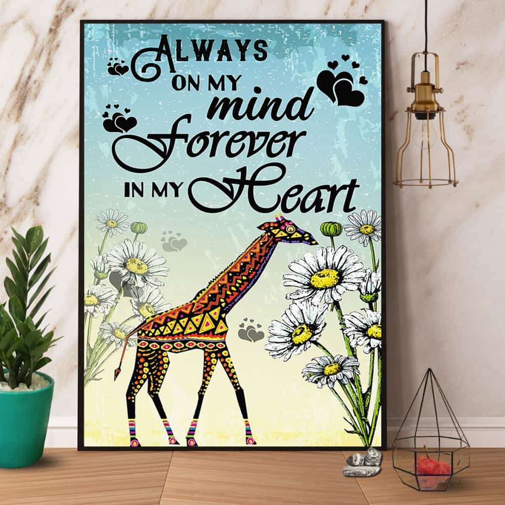 Giraffe Always On My Mind Forever In My Heart Paper Poster No Frame Matte Canvas Wall Decor