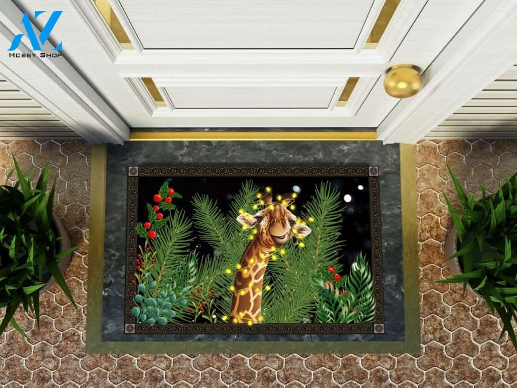 Giraffe Christmas Background Doormat Gift For Giraffe lovers Gift For Friend Family Home Decor Warm House Gift Welcome Mat