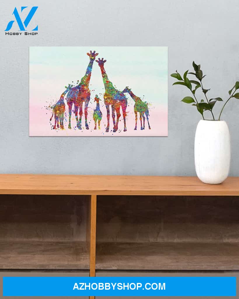 Giraffe Family Art Canvas, Wall Decor Visual Art