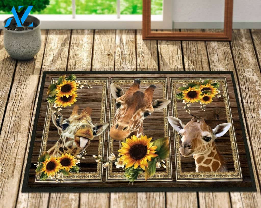 Giraffe Lovely Sunflowers Funny Indoor And Outdoor Doormat Warm House Gift Welcome Mat Gift For Giraffe Lovers