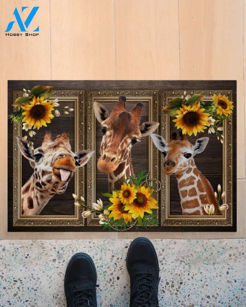 Giraffe Lovely Sunflowers Indoor And Outdoor Doormat Gift For Giraffe Lovers Birthday Gift Decor Warm House Gift Welcome Mat
