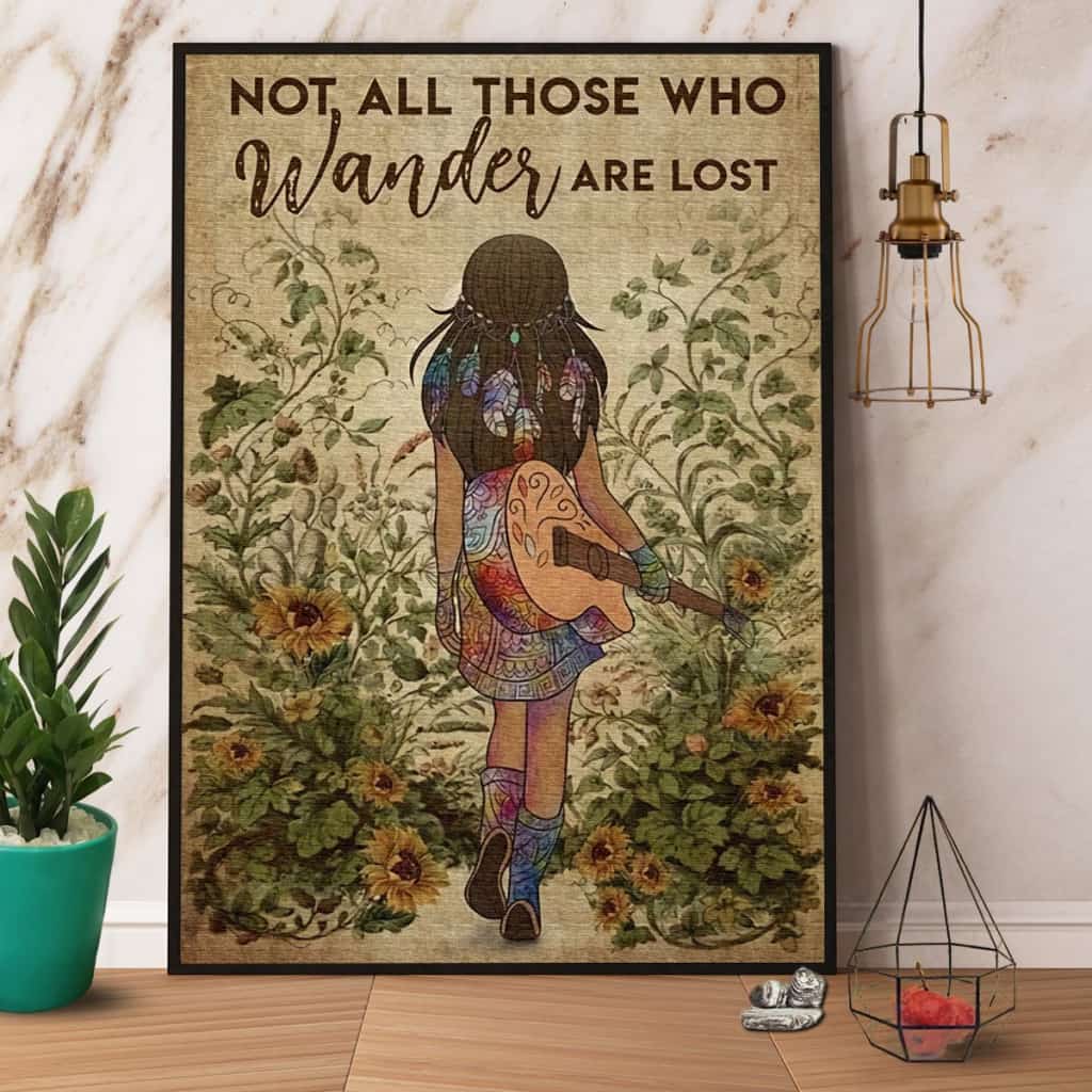 Girl Guitar Not All Those Who Wander Are Lost Paper Poster No Frame Matte Canvas Wall Decor