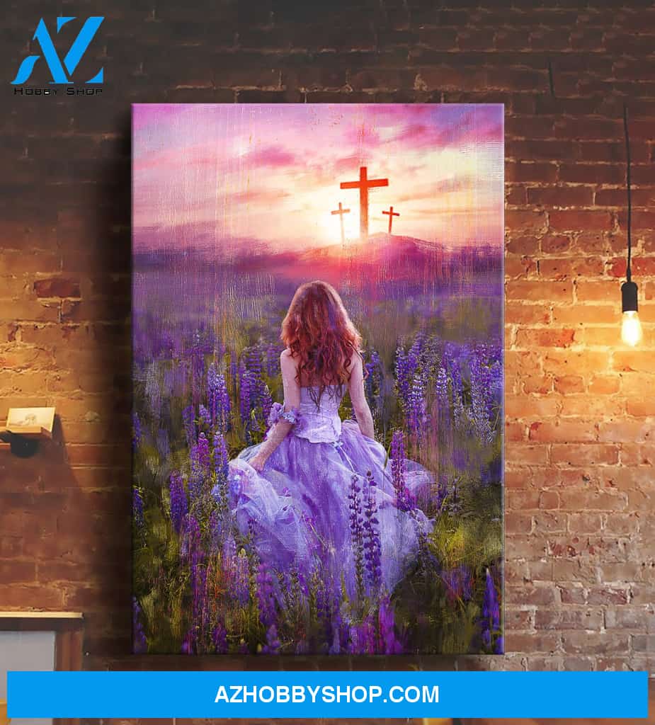 Girl in the violet flower field Jesus Portrait Canvas Prints - Wall Art