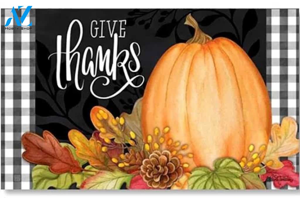Give Thanks Autumn Doormat Welcome Mat Housewarming Gift Home Decor Funny Doormat Gift Idea For Autumn Lovers Gift For Friend