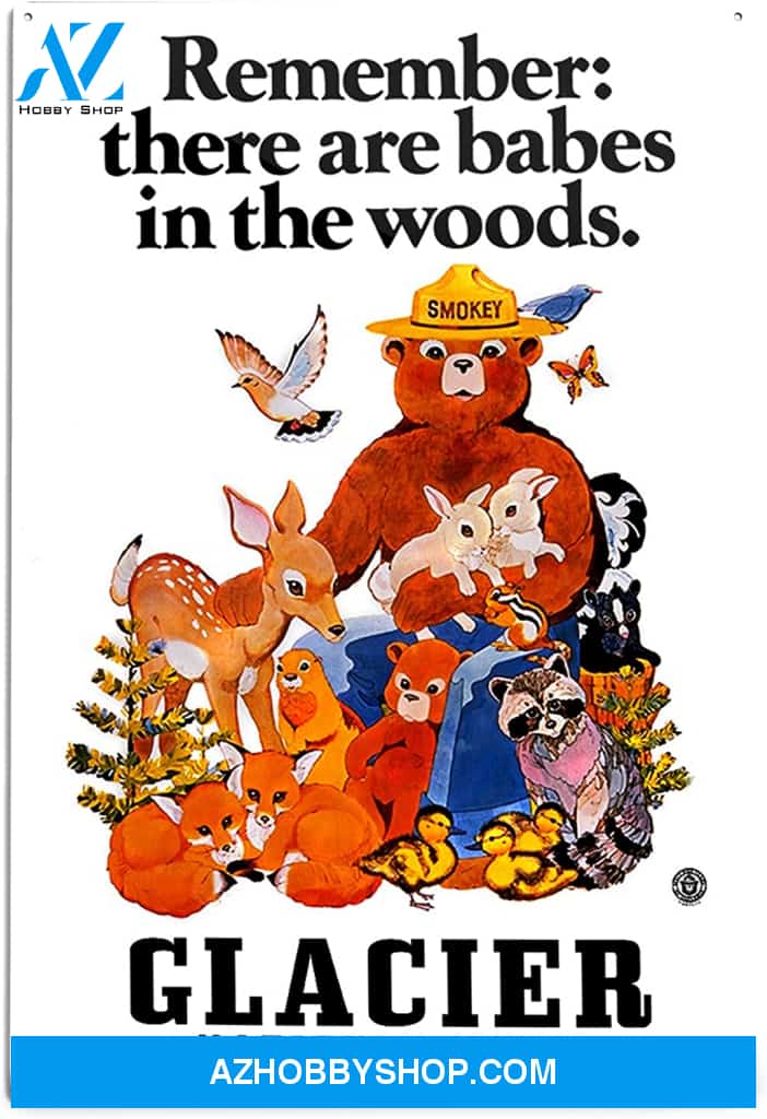 Glacier National Park Montana Smokey Bear Babes In The Woods Vintage Poster