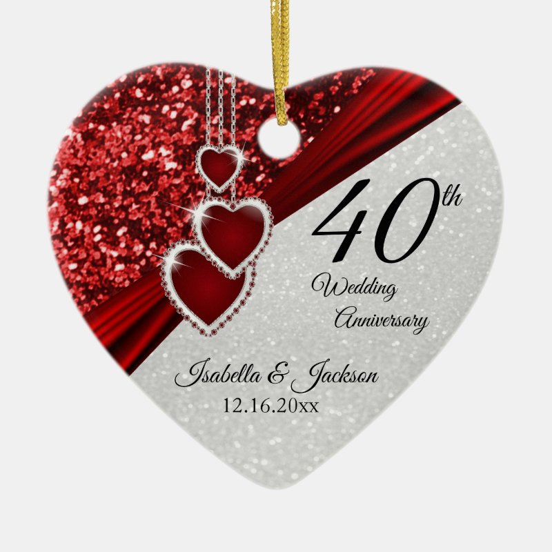Glitter Red Ruby 40Th Anniversary - Both Side Ceramic Ornament