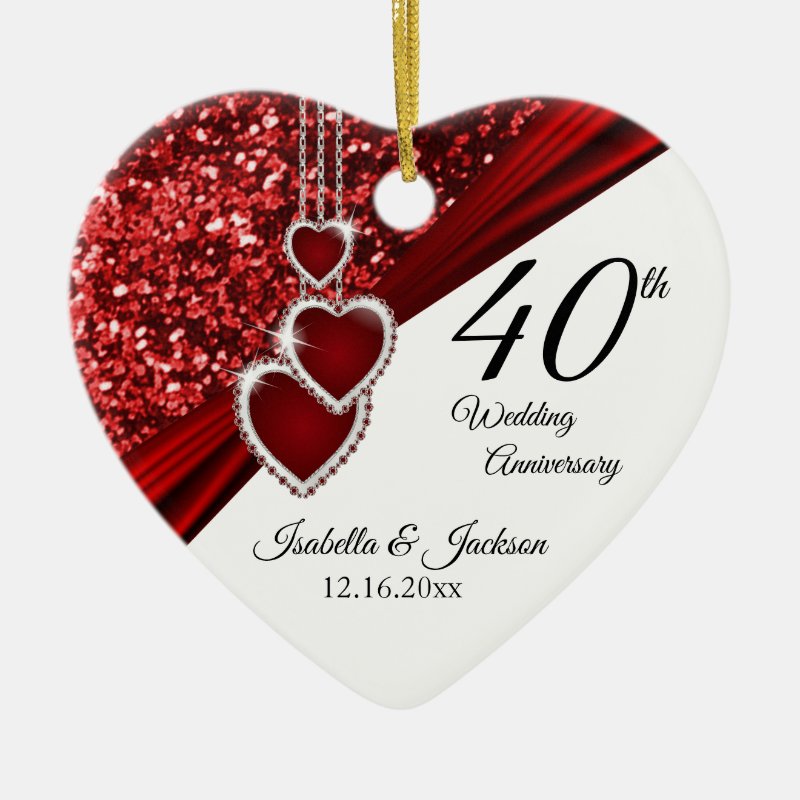 Glitter Red Ruby 40Th Anniversary Keepsake Ceramic Ornament