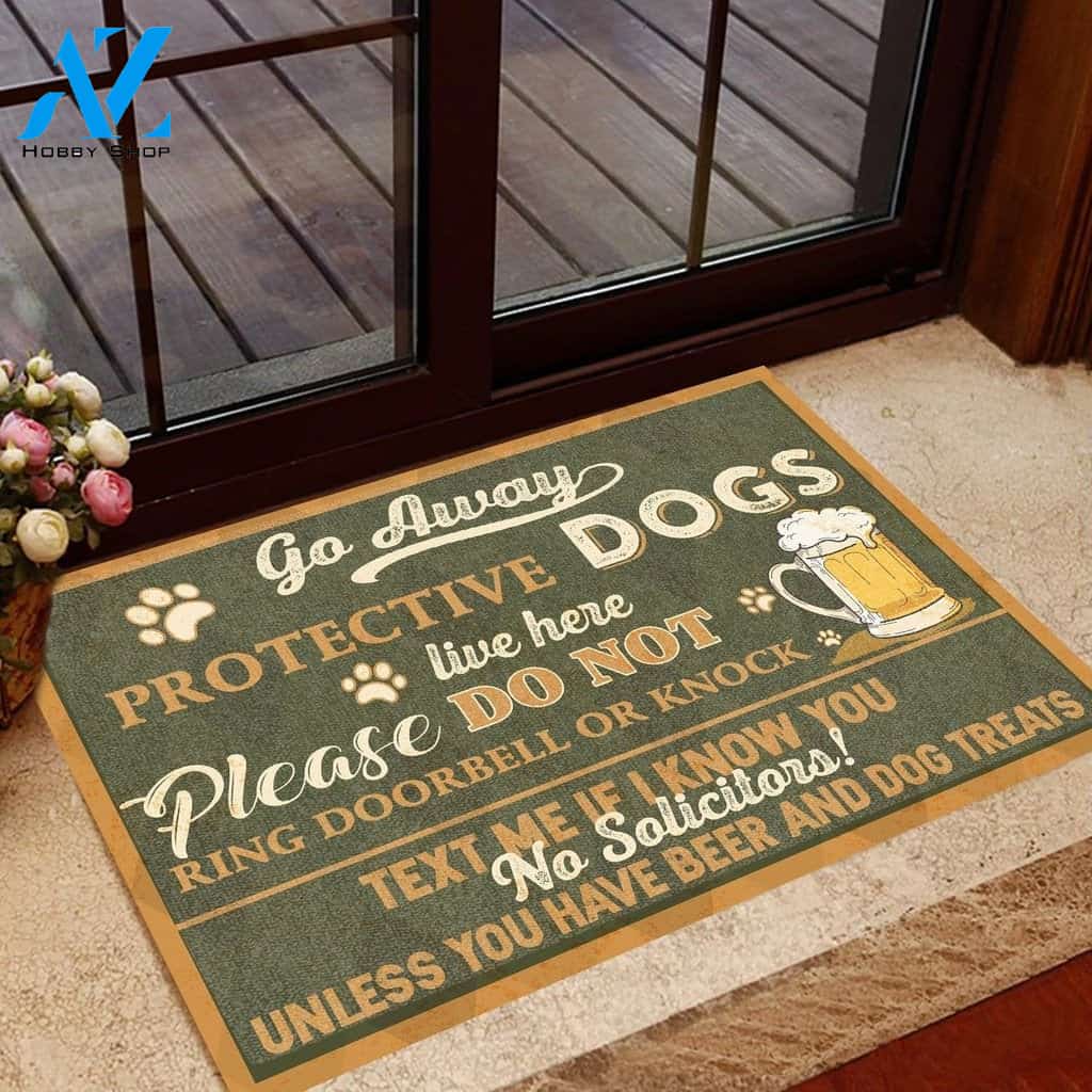 Go Away Protective Dogs Live Here funny Indoor And Outdoor Doormat Warm House Gift Welcome Mat Birthday Gift For Dog And Beer Lovers