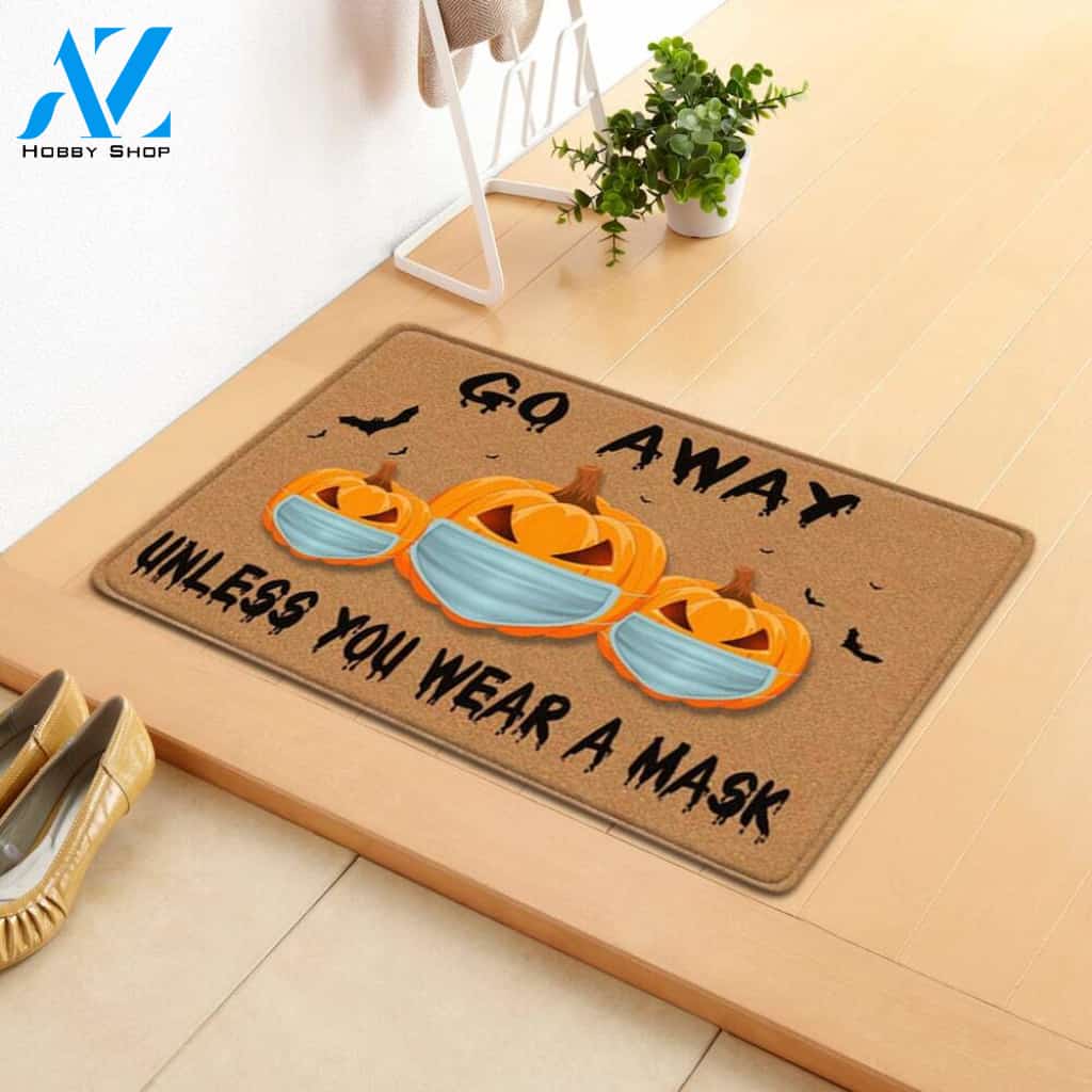 Go Away Unless You Wear A Mask Pumpkin Funny Halloween Indoor And Outdoor Doormat Gift For Friend Family Halloween Decor Warm House Gift Welcome Mat