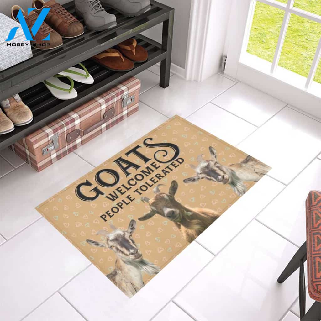 Goats Welcome People Tolerated Indoor And Outdoor Doormat Warm House Gift Welcome Mat Gift For Goat Lovers Best Gift Idea For Farmer