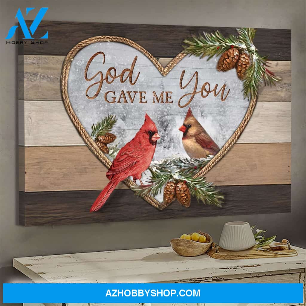 God gave me you - Jesus, Winter forest, Cardinal painting Landscape Canvas Prints, Wall Art