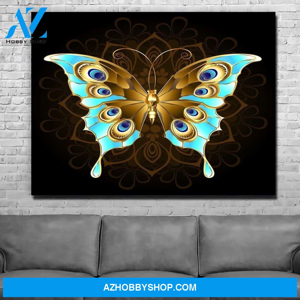 Gold And Blue Butterfly Full Hd Personalized Customized Canvas Art Wall Art Wall Decor