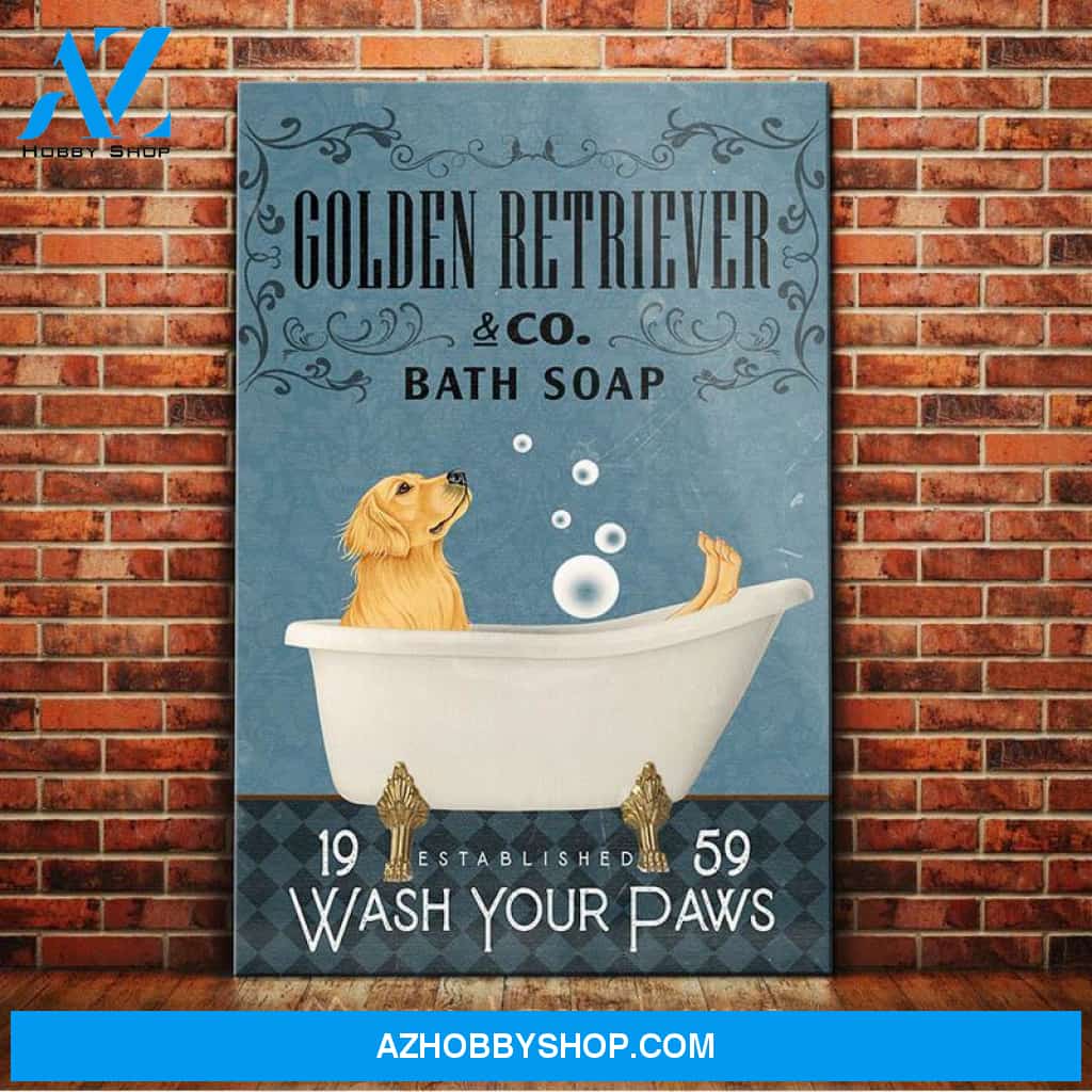 Golden Retriever Dog Bath Soap Company Canvas Wall Art, Wall Decor Visual Art
