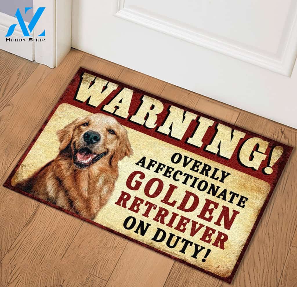 Golden Retriever Overly Affectionate On Duty Doormat | Welcome Mat | House Warming Gift