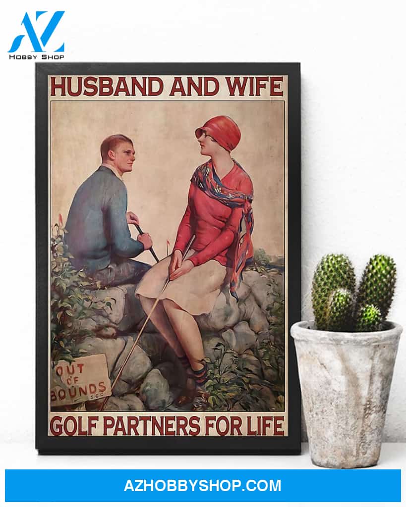 Golf Husband And Wife Vertical Canvas Painting, Wall Decor Visual Art