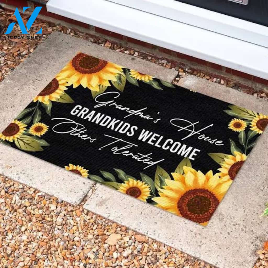 Grandma's House Grandkids Welcome Others Tolerated Sunflowers Indoor and Outdoor Doormat Warm House Gift Welcome Mat Gift for Friend Family