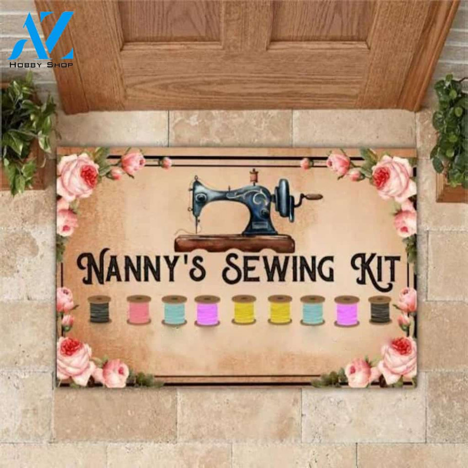 Grandma's - Nanny's Sewing Kit Indoor and Outdoor Doormat Warm House Gift Welcome Mat Gift for Friend Family