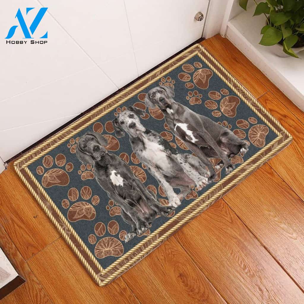Great Dane Flower Paw Dog Doormat
