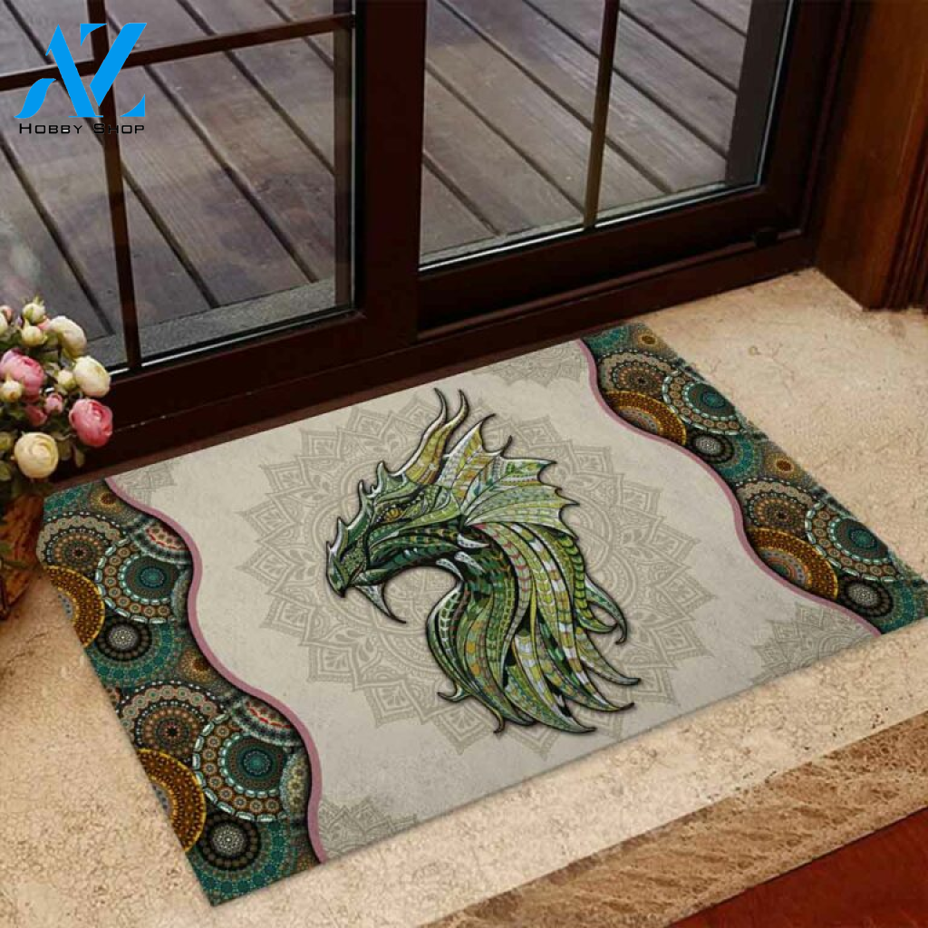 Green Dragon Mandala Doormat | Welcome Mat | House Warming Gift