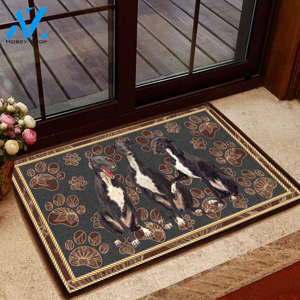 Greyhound Floral Paw - Dog Doormat Welcome Mat House Warming Gift Home Decor Gift for Dog Lovers Funny Doormat Gift Idea