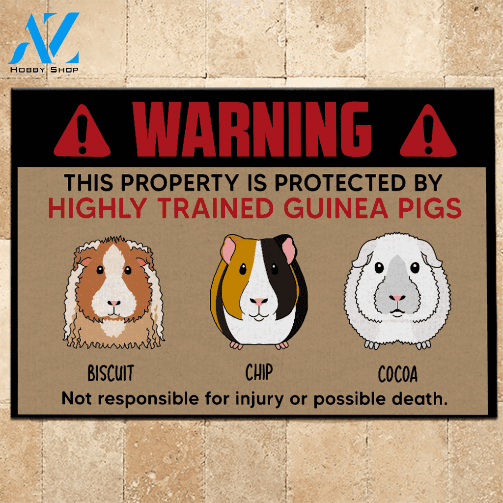 Guinea Pig Custom Doormat Warning This Property Is Protected By Highly Trained Guinea Pigs Personalized Gift | WELCOME MAT | HOUSE WARMING GIFT