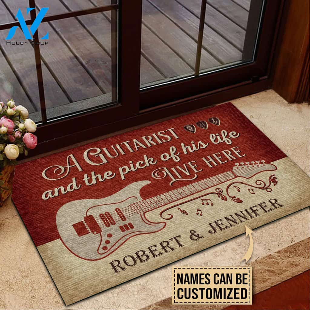 Guitar Red A Guitarist And The Pick Of His Life Live Here Custom Doormat | Welcome Mat | House Warming Gift
