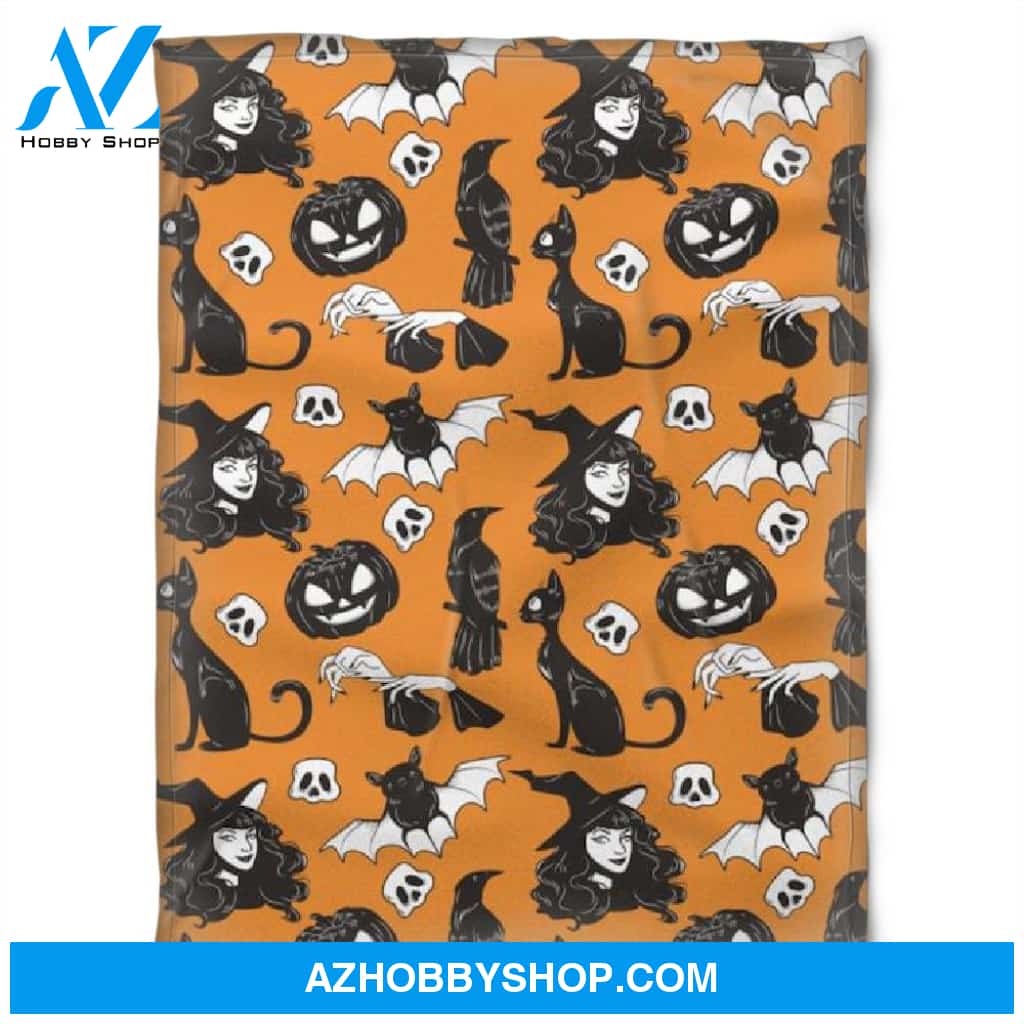 Halloween Black Witch Orange Fleece Blanket Halloween Adult Blanket
