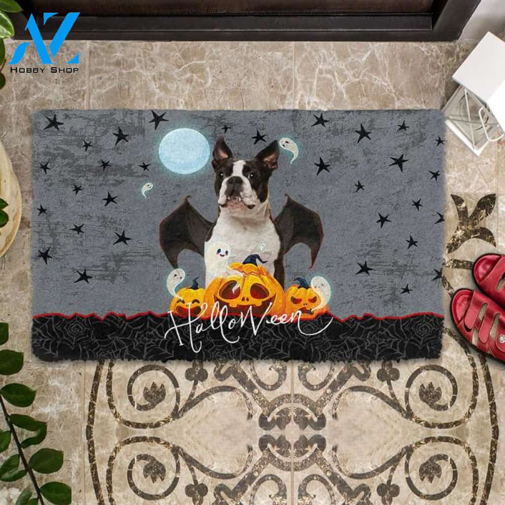 Halloween Boston Terrier Pumpkin Funny Doormat Gift For Dog Lovers Birthday Gift Home Decor Warm House Gift Welcome Mat