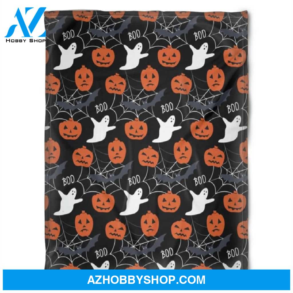 Halloween Cute Ghost With Pumkins Fleece Blanket Halloween Adult Blanket