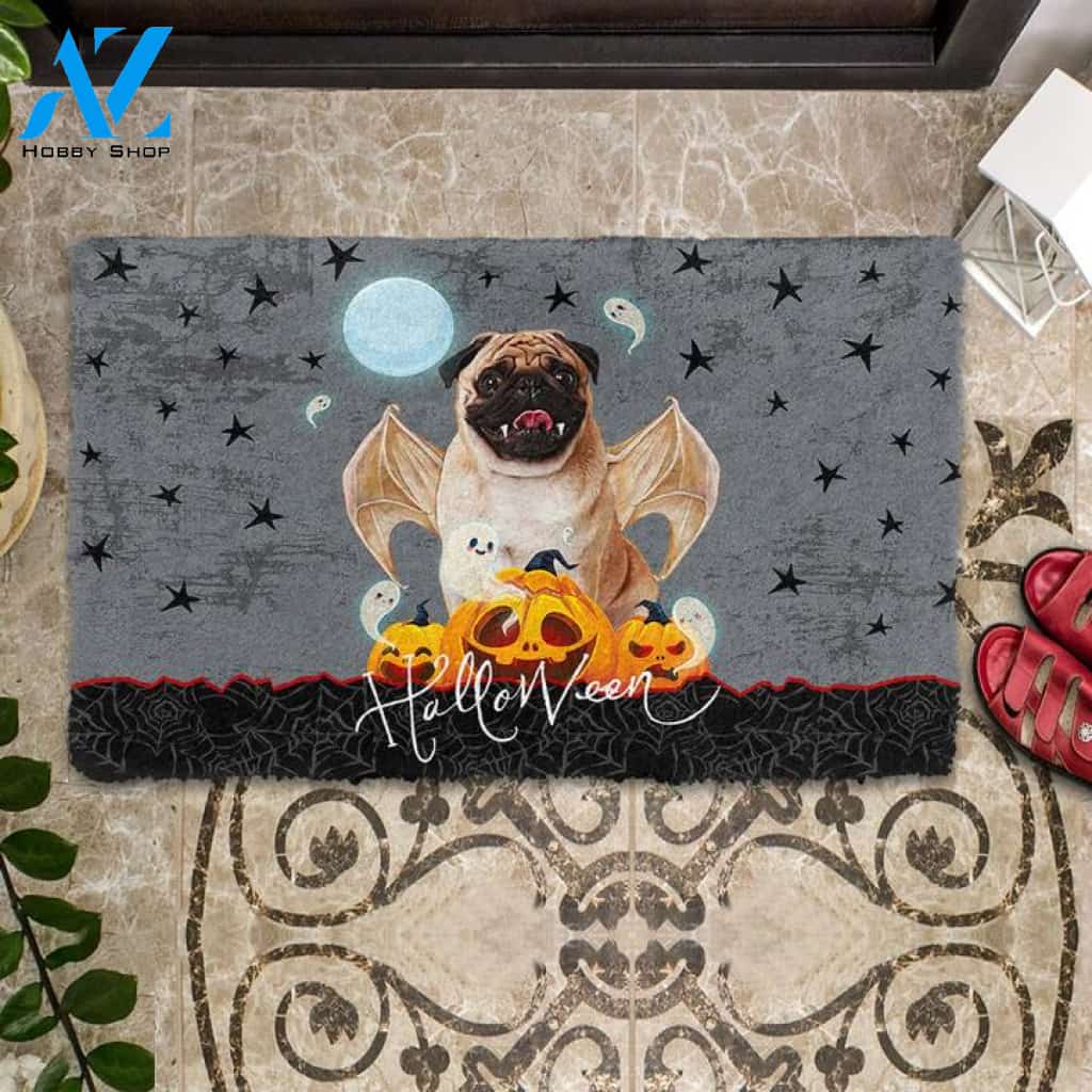 Halloween Pug Pumpkin Funny Doormat Gift For Dog Lovers Birthday Gift Home Decor Warm House Gift Welcome Mat