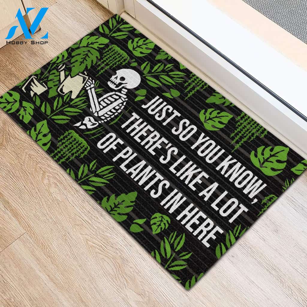 Halloween Skeleton There's Like A Lot Of Plants Doormat Indoor And Outdoor Mat Entrance Rug Sweet Home Decor Housewarming Gift Gift For Friend Family Stem Feminist
