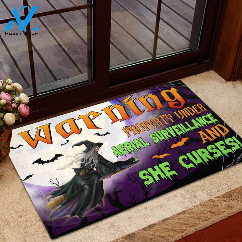 Halloween Warning Property Under Aerial Surveillance Doormat Indoor And Outdoor Mat Entrance Rug Sweet Home Decor Housewarming Gift Gift For Friend Family Stem Feminist