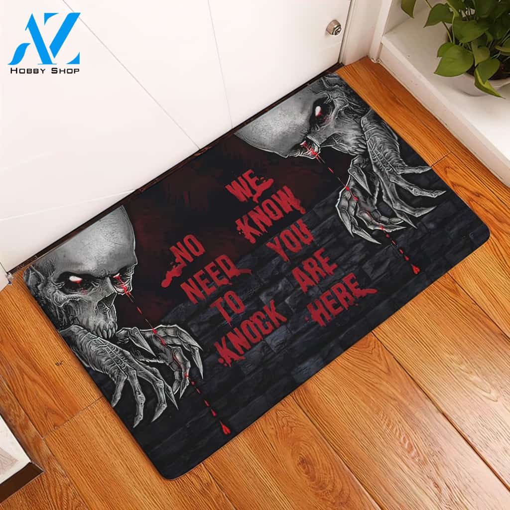 Halloween We Know You Are Here Skull Doormat Indoor And Outdoor Mat Entrance Rug Sweet Home Decor Housewarming Gift Gift For Friend Family Stem Feminist