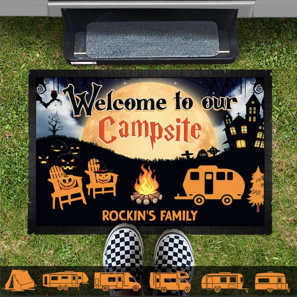 Halloween Welcome To Our Campsite Camping Doormat, Camping Gift, Custom RVs Camper Motorhome