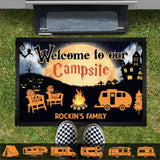 Halloween Welcome To Our Campsite Camping Doormat, Camping Gift, Custom RVs Camper Motorhome