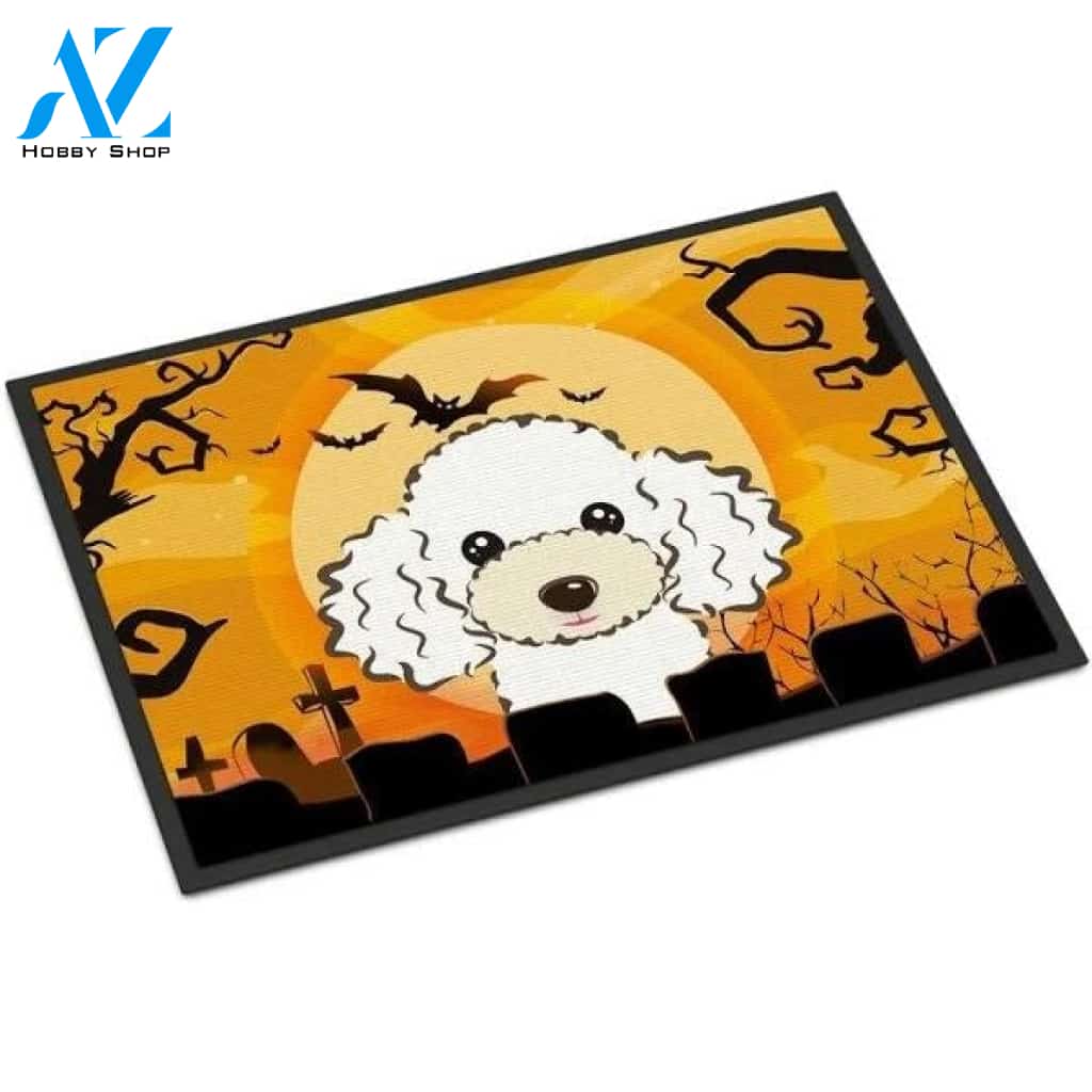 Halloween White Poodle Doormat Welcome Mat Housewarming Gift Home Decor Funny Doormat Gift For Cat Lovers Happy Halloween