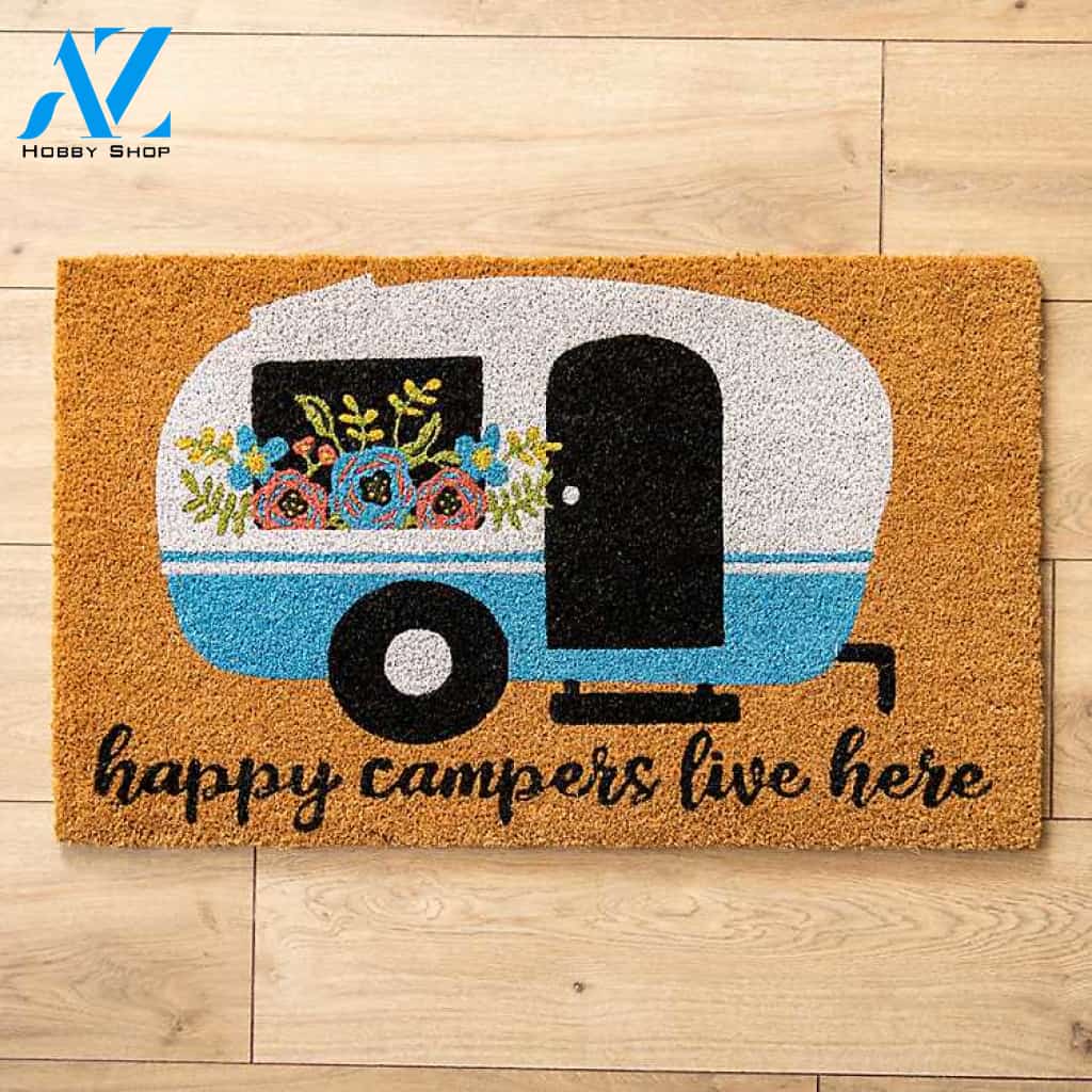 Happy Campers Live Here Doormat Welcome Mat House Warming Gift Home Decor Funny Doormat Gift Idea