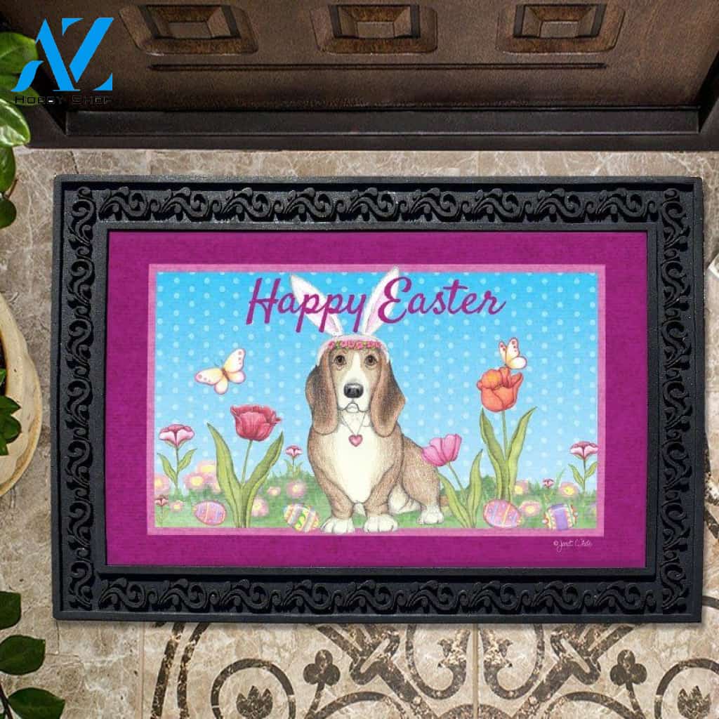 Happy Easter Basset With Ears Doormat