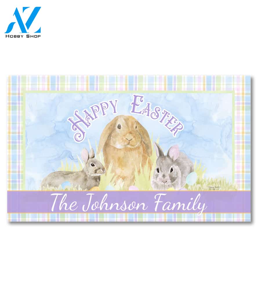 Happy Easter Pastel Bunnies Personalized Doormat - 18" x 30"