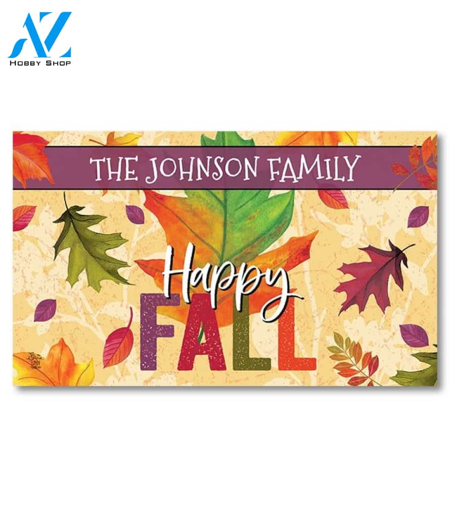 Happy Fall Autumn Leaves Personalized Doormat - 18" x 30"