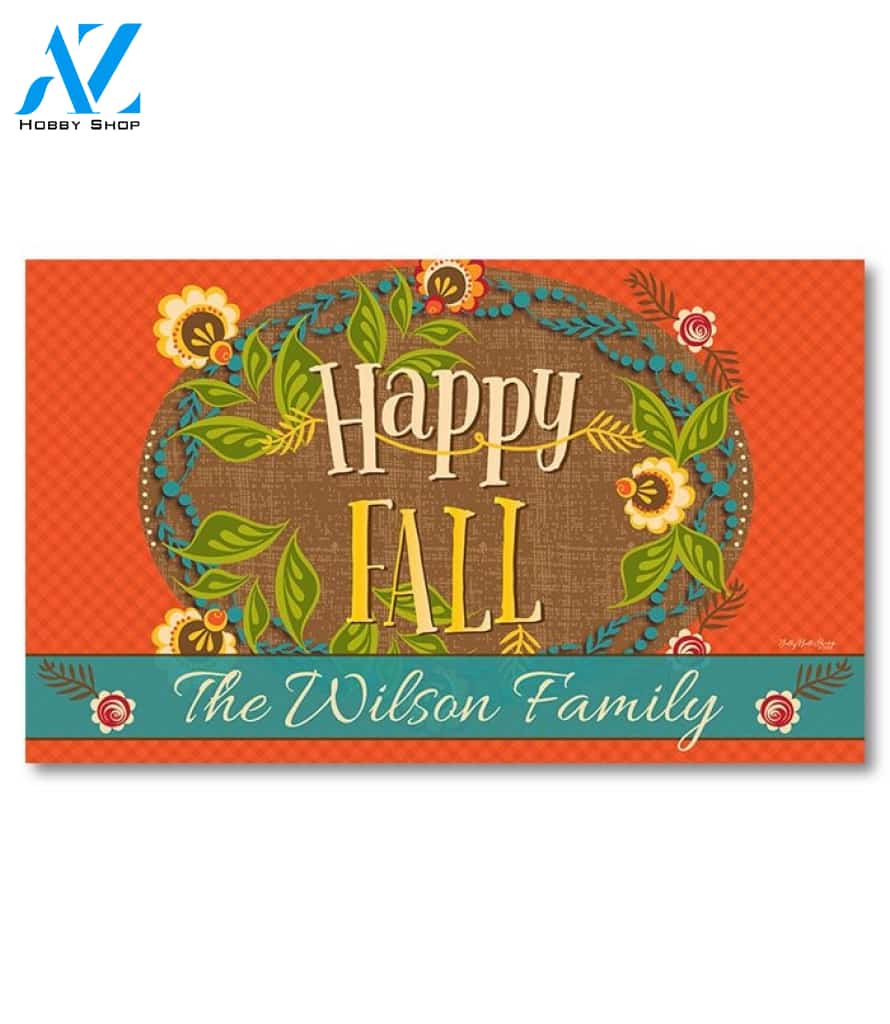 Happy Fall Flowers Personalized Doormat - 18" x 30"